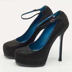 Pre Owned Yves Saint Laurent Black Nubuck Leather Platform Pumps Size 40