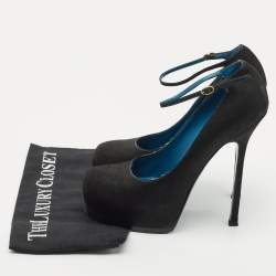 Pre Owned Yves Saint Laurent Black Nubuck Leather Platform Pumps Size 40