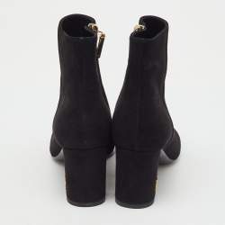 Pre Owned Saint Laurent Black Suede Loulou Zip Ankle Length Boots Size 36
