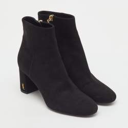 Pre Owned Saint Laurent Black Suede Loulou Zip Ankle Length Boots Size 36
