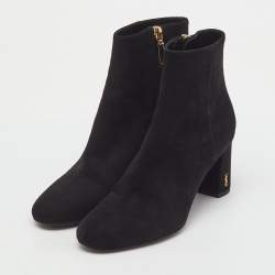 Pre Owned Saint Laurent Black Suede Loulou Zip Ankle Length Boots Size 36