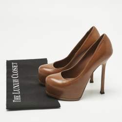 Pre Owned Yves Saint Laurent Brown Leather Tribtoo Platform Pumps Size 36