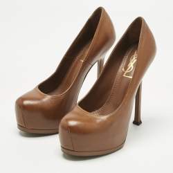 Pre Owned Yves Saint Laurent Brown Leather Tribtoo Platform Pumps Size 36
