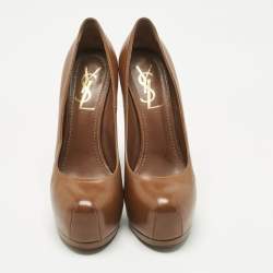 Pre Owned Yves Saint Laurent Brown Leather Tribtoo Platform Pumps Size 36