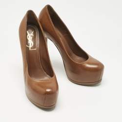 Pre Owned Yves Saint Laurent Brown Leather Tribtoo Platform Pumps Size 36