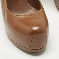 Pre Owned Yves Saint Laurent Brown Leather Tribtoo Platform Pumps Size 36