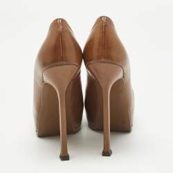 Pre Owned Yves Saint Laurent Brown Leather Tribtoo Platform Pumps Size 36
