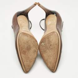 Pre Owned Yves Saint Laurent Brown Leather Ankle Strap Pumps Size 39