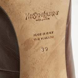 Pre Owned Yves Saint Laurent Brown Leather Ankle Strap Pumps Size 39
