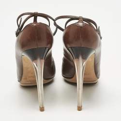 Pre Owned Yves Saint Laurent Brown Leather Ankle Strap Pumps Size 39