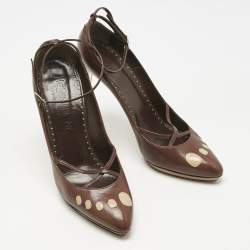 Pre Owned Yves Saint Laurent Brown Leather Ankle Strap Pumps Size 39