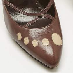 Pre Owned Yves Saint Laurent Brown Leather Ankle Strap Pumps Size 39