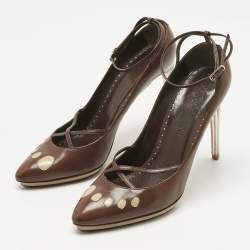 Pre Owned Yves Saint Laurent Brown Leather Ankle Strap Pumps Size 39
