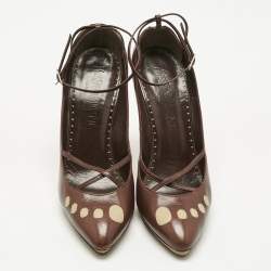 Pre Owned Yves Saint Laurent Brown Leather Ankle Strap Pumps Size 39