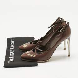 Pre Owned Yves Saint Laurent Brown Leather Ankle Strap Pumps Size 39