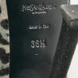 Pre Owned حذاء كعب عالي سان لوران طباعة فهد رمادي/أسود جلد العجل منصة مقاس 36.5