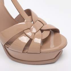 Pre Owned Yves Saint Laurent Beige Patent Leather Platform Sandals Size 39