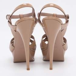 Pre Owned Yves Saint Laurent Beige Patent Leather Platform Sandals Size 39