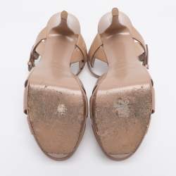 Pre Owned Yves Saint Laurent Beige Patent Leather Platform Sandals Size 39