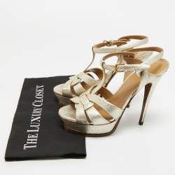 Pre Owned Yves Saint Laurent Metallic Leather Tribute Platform Sandals Size 38