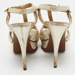 Pre Owned Yves Saint Laurent Metallic Leather Tribute Platform Sandals Size 38