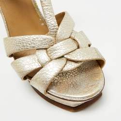 Pre Owned Yves Saint Laurent Metallic Leather Tribute Platform Sandals Size 38