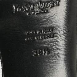 Pre Owned Yves Saint Laurent Purple/Black Patent Leather and Suede Slide Sandals Size 38.5