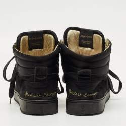 Pre Owned Yves Saint Laurent Black Leather and Suede High Top Sneakers Size 39