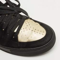 Pre Owned Yves Saint Laurent Black Leather and Suede High Top Sneakers Size 39