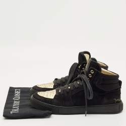 Pre Owned Yves Saint Laurent Black Leather and Suede High Top Sneakers Size 39