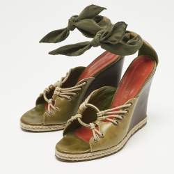 Pre Owned Yves Saint Laurent Green Leather Wedge Sandals Size 39