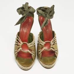 Pre Owned Yves Saint Laurent Green Leather Wedge Sandals Size 39