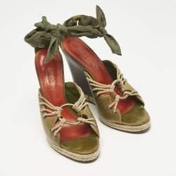 Pre Owned Yves Saint Laurent Green Leather Wedge Sandals Size 39