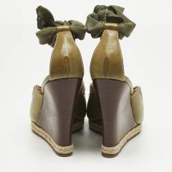 Pre Owned Yves Saint Laurent Green Leather Wedge Sandals Size 39