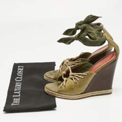 Pre Owned Yves Saint Laurent Green Leather Wedge Sandals Size 39