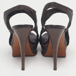 Pre Owned Yves Saint Laurent Brown Leather Ankle Strap Platform Sandals Size 37.5