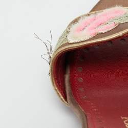 Pre Owned Yves Saint Laurent Brown Leather and Satin Flower Embroidered Slide Sandals Size 37.5
