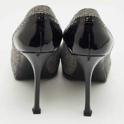 Pre Owned Yves Saint Laurent Black/Grey Tweed and  Patent Leather Platform Pumps Size 37.5