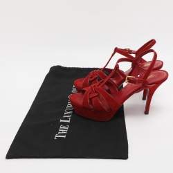 Pre Owned Yves Saint Laurent Red Suede Tribute Sandals Size 35.5