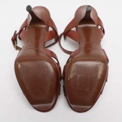 Pre Owned Yves Saint Laurent Brown Leather Tribute Platform Ankle Strap Sandals Size 35.5