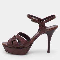 Pre Owned Yves Saint Laurent Purple Coated Canvas Tribute Platform Sandals Size 36