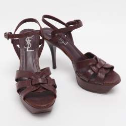 Pre Owned Yves Saint Laurent Purple Coated Canvas Tribute Platform Sandals Size 36