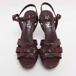 Pre Owned Yves Saint Laurent Purple Coated Canvas Tribute Platform Sandals Size 36