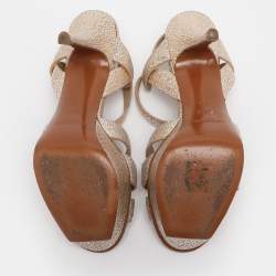 مملوكة مسبقًا Saint Laurent Gold Textured Leather Tribute Platform Sandals Size 36