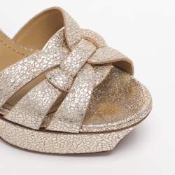مملوكة مسبقًا Saint Laurent Gold Textured Leather Tribute Platform Sandals Size 36