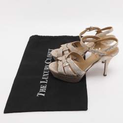 مملوكة مسبقًا Saint Laurent Gold Textured Leather Tribute Platform Sandals Size 36
