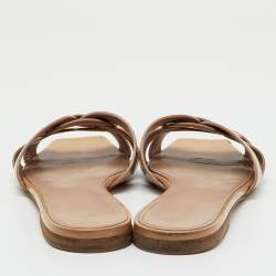 Pre Owned Saint Laurent Beige Patent Leather Tribute Flat Sandals Size 40