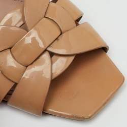 Pre Owned Saint Laurent Beige Patent Leather Tribute Flat Sandals Size 40