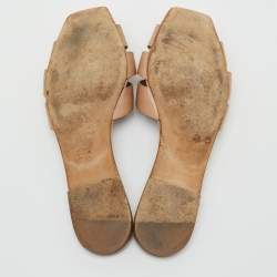 Pre Owned Saint Laurent Beige Patent Leather Tribute Flat Sandals Size 40