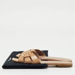 Pre Owned Saint Laurent Beige Patent Leather Tribute Flat Sandals Size 40